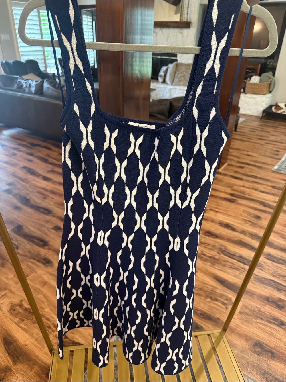 Navy & White Patterned Sleeveless Dress